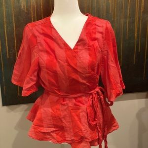 Loft wrap top red white stitching